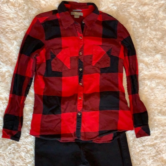 Red and Black Buffalo Plaid Button Front Top - Picture 1 of 5